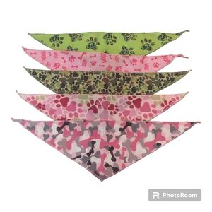 Set Of 5 Small Sized Pink Green Pet Dog Cat Bandanas.